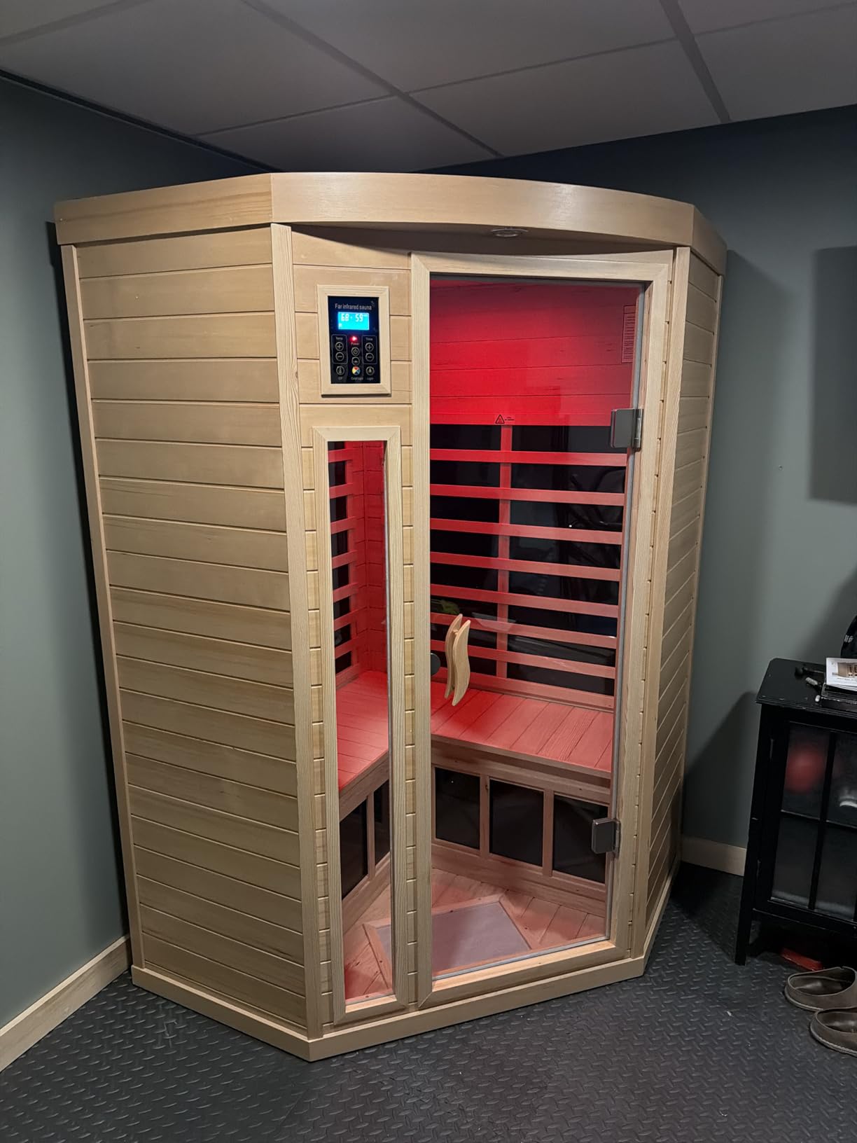 Far Infrared Sauna 1 Person Infrared Sauna Room Canadian Hemlock Wooden Sauna for Home, 1300W Low-EMF Indoor Saunas with Control Panel, Bluetooth Speakers, LED Reading Lamp, Tempered Glass Door customer photo 1