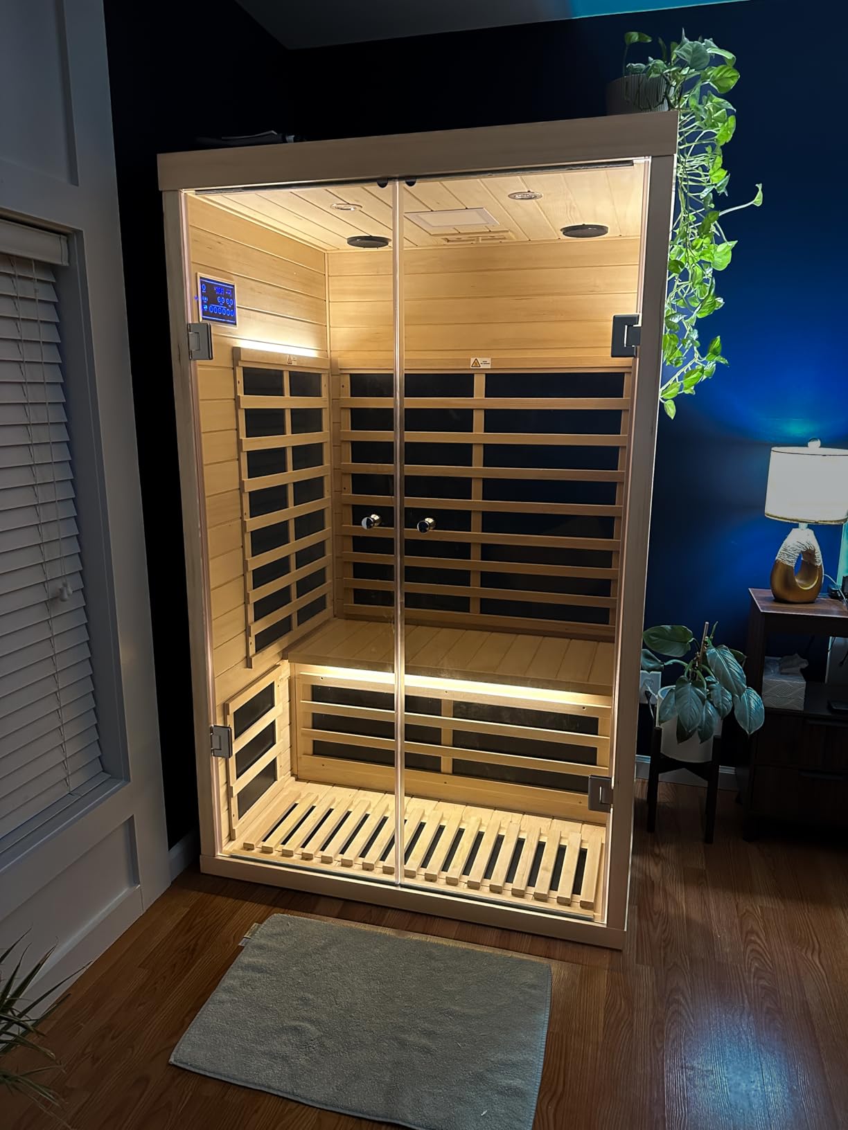 Far Infrared Sauna 1 Person Infrared Sauna Room Canadian Hemlock Wooden Sauna for Home, 1300W Low-EMF Indoor Saunas with Control Panel, Bluetooth Speakers, LED Reading Lamp, Tempered Glass Door customer photo 2
