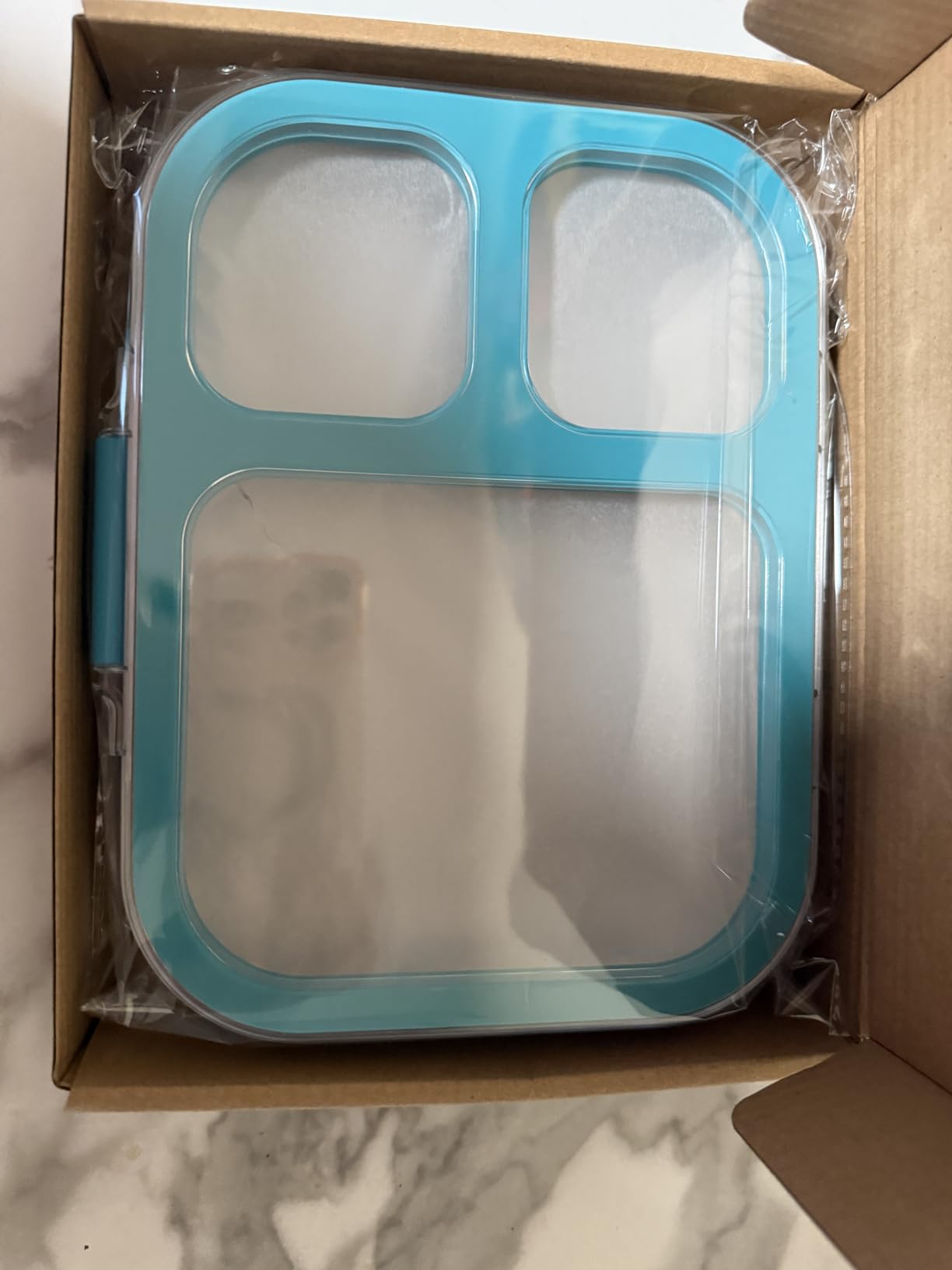 HOMEKOL Stainless Steel Bento Lunch Box, 3-Compartment Leak-Proof Lunch Container for Kids & Adults, BPA/BPS-Free 304 Metal Food Box, Dishwasher Safe, Clear Tritan Lid, Blue (Not Insulated) customer photo 2