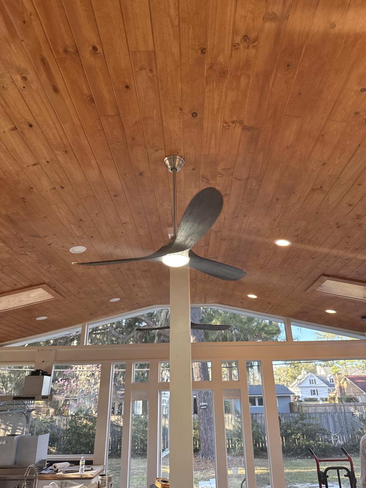 52 Inch Smart Ceiling Fan with Lights, Outdoor Ceiling Fans for Patios Damp Rated, 3 Blades Propeller Walnut Wood Farmhouse Ceiling Fan, Large Airflow DC Ceiling Fan with Remote/ APP/ Alexa Control customer photo 2