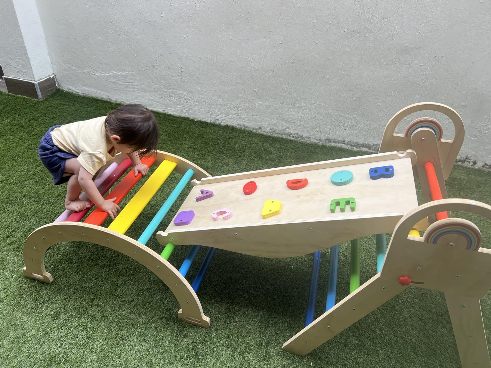 Pikler Triangle Set, 11-in-1 Montessori Climbing Toy for Toddlers, Foldable Wooden Indoor Jungle Gym & Playground Climber for Learning and Motor Skills (18 Months-7 Years) customer photo 1