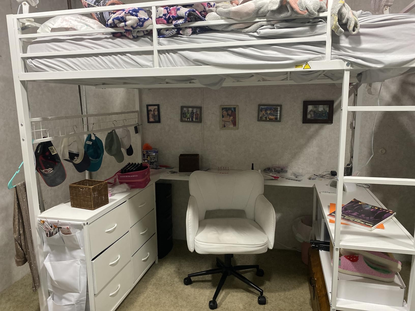 ADORNEVE Loft Bed Full Size with U-Shaped Desk, 6 Storage Drawers, Power Outlet, LED Metal Loft Bed with 2 Storage Shelves, Bed with Safety Guardrail & Ladders, Space-Saving, White customer photo 2