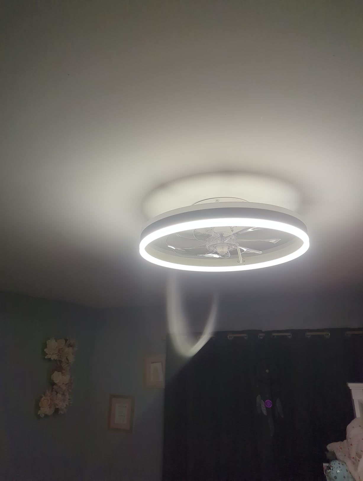 STERREN RGB Ceiling Fans with Lights, 20'' Smart LED Ceiling Fan with Remote/APP Control, Modern Low Profile Bladeless Chandelier Fan, Dimmable White Fandelier for Bedroom, Living Room, Kitchen customer photo 2