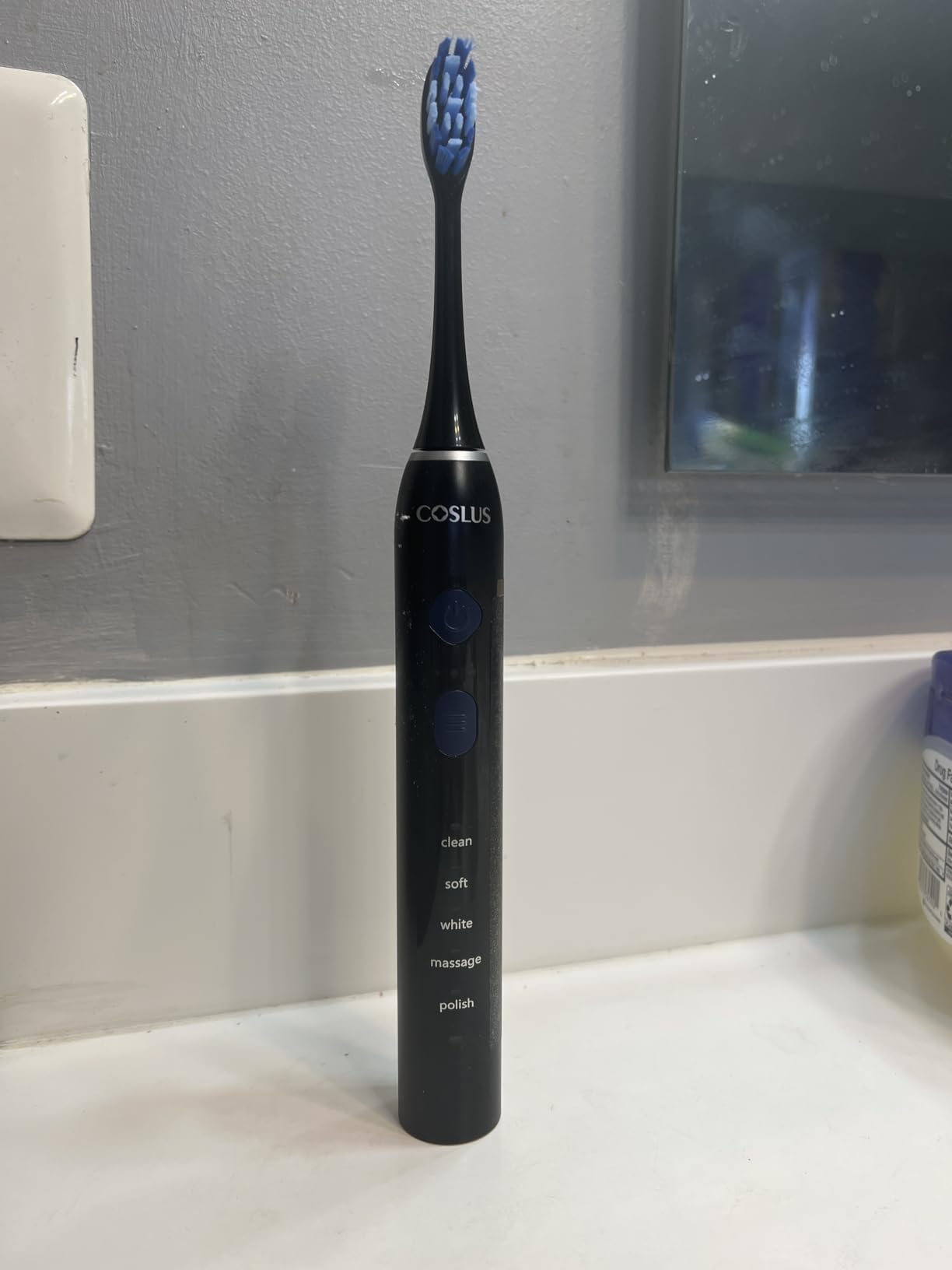 COSLUS C30 Electric Toothbrush for Adults: 3 Intensities & 5 Modes Customized for Effective Yet Gentle Ultra-Clean Feel, 2 Types of Heads for Gentle or Daily Care, Travel & Home Use, Black, 1PC customer photo 1