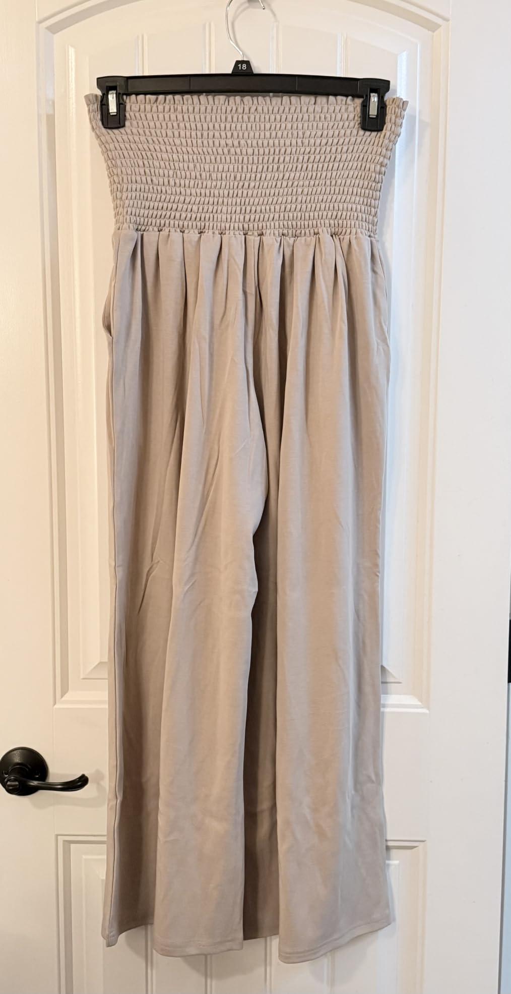 OUGES Womens Lyocell Cotton Maternity Pants Over Belly Smocked Waist Stretchy Casual Wide Leg Palazzo Pants with Pockets customer photo 1