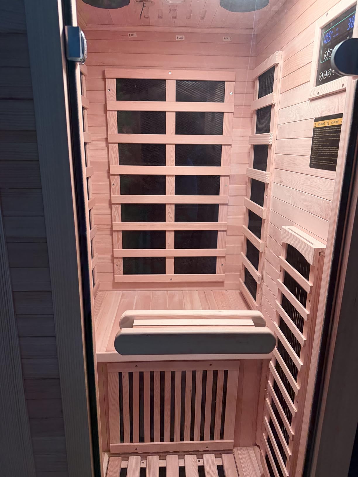 ENSTVER Infrared Wood Sauna 5.4Ft 1 Person, Luxury Full Spectrum Far Infrared Sauna Features Low EMF 1240w 7-Light Dynamic & Music Speakers, Canadian Hemlock Dry Indoor Saunas for Home & Gym customer photo 1
