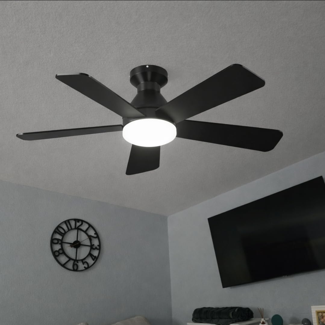 Amico 42 inch Smart Ceiling Fans with Lights, Small Low Profile Ceiling Fan, Remote/Alexa Voice Control, Flush Mount, Reversible DC Motor, 5 Blades, 6 Speeds, 3CCT, Dimmable, Noiseless, Bedroom, Black customer photo 1