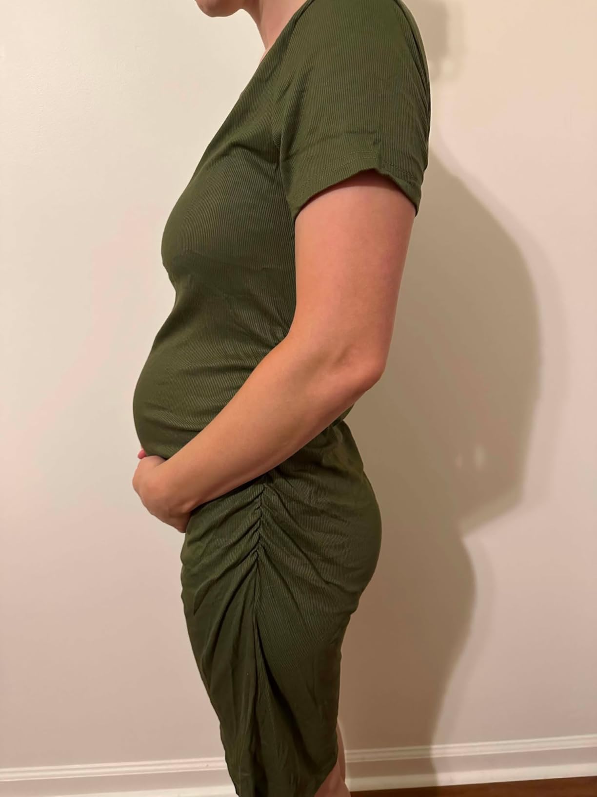 3 Pack Women's Maternity Dresses Cotton Ribbed Short Sleeve Pregnancy Dress Side Ruched Crew Neck for Summer Casual customer photo 2