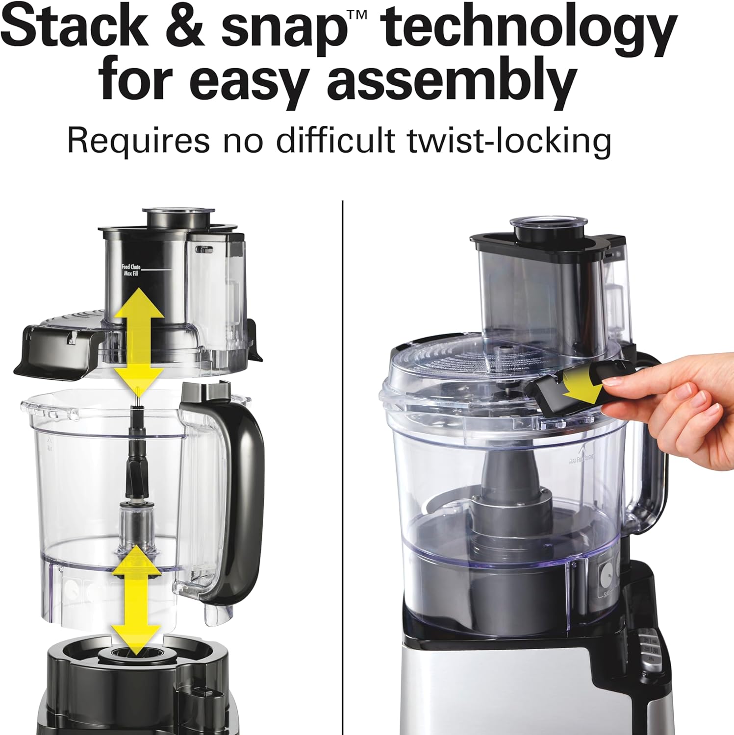 Hamilton Beach 12 Cup Stack & Snap Food Processor and Vegetable Chopper | BPA Free | Stainless Steel Blades | 2-Speed 450 Watt Motor |Easy Stacking Assembly | Black | 70725A customer photo 2