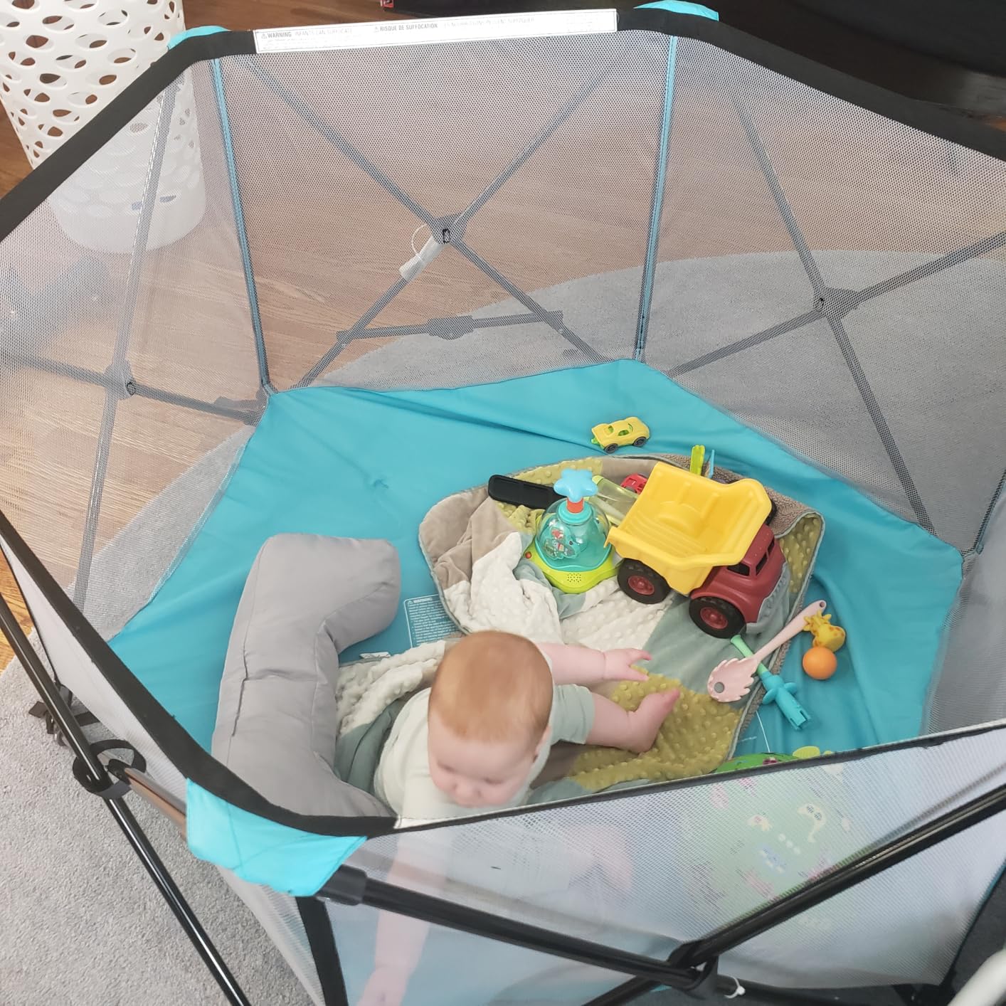 Regalo Safety My Play Portable Baby Playpen & Play Yard, Foldable 6-Panel Indoor Outdoor Playpen for Babies & Toddlers, Mesh Sides, Washable Fabric, 48”, Aqua/Black customer photo 1
