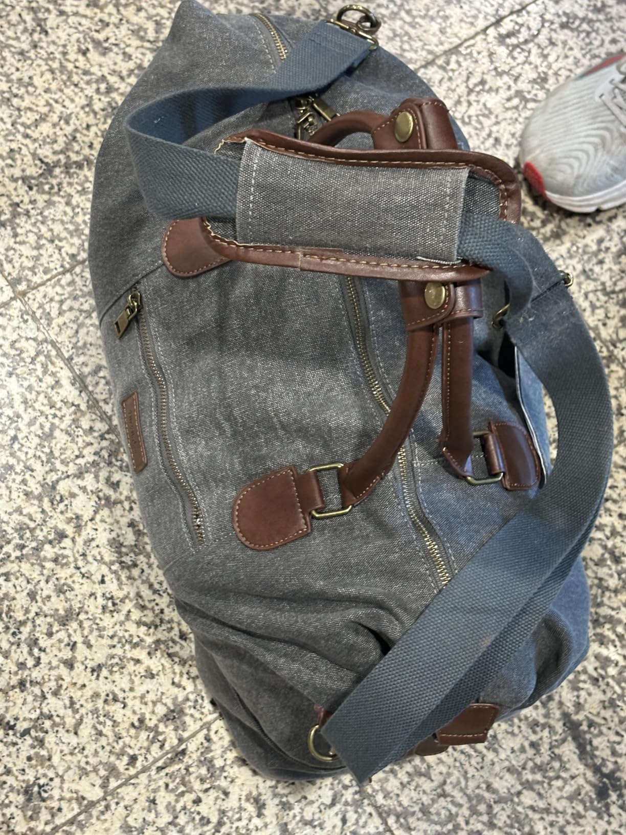 MyMealivos Canvas Weekender Bag, Overnight Travel Carry On Duffel Tote with Shoe Pouch (Grey) customer photo 2
