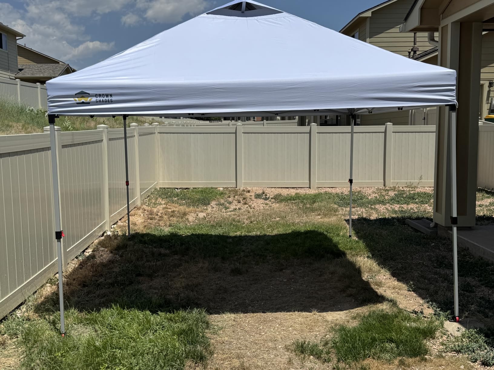 CROWN SHADES 10x10 Pop Up Canopy, Patented CenterLok One Push Tent Canopy, Newly Designed STO-N-GO Storage Bag, 8 Stakes, 4 Ropes (10x10, White) customer photo 1