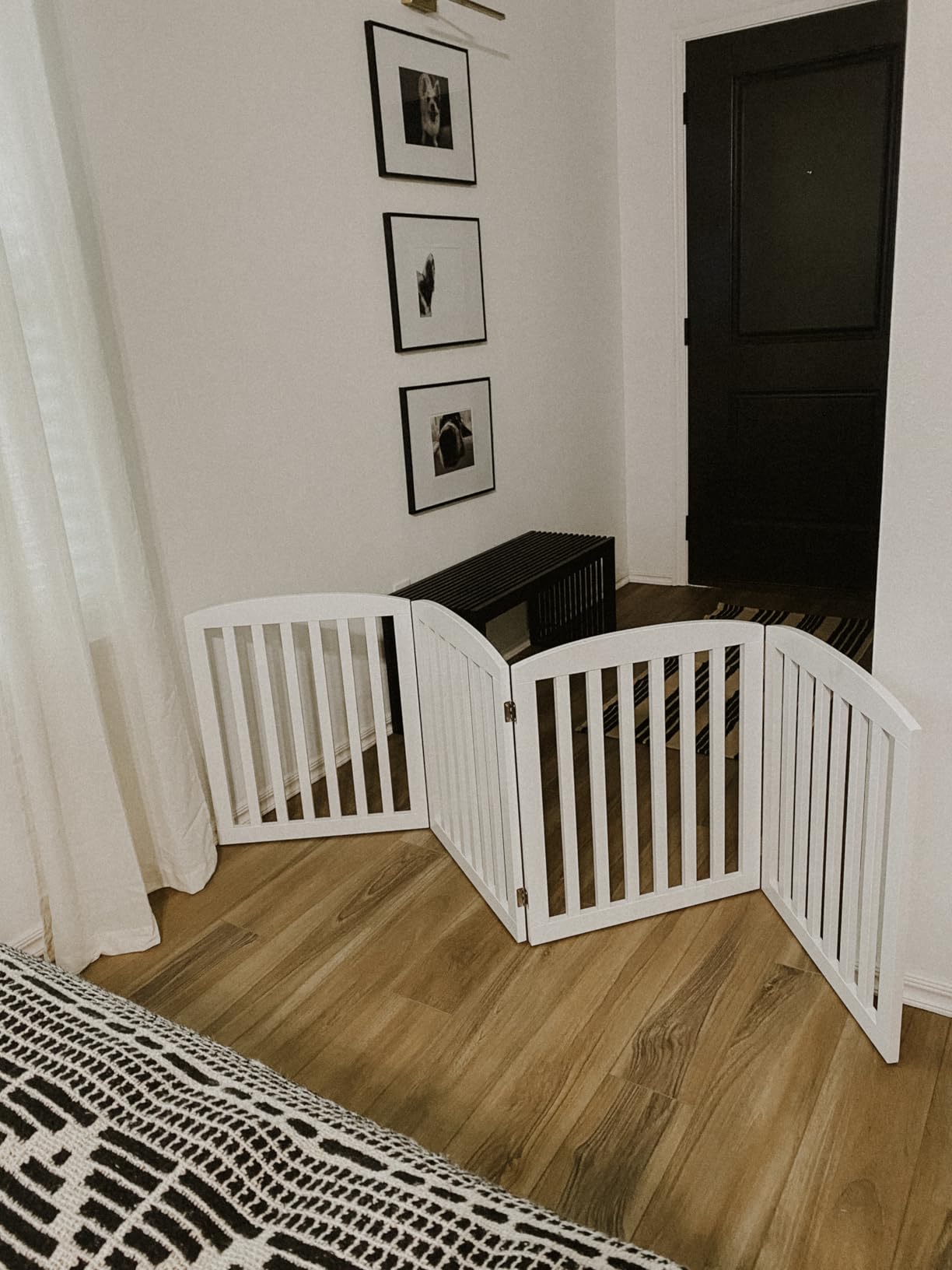 PAWLAND Wooden Freestanding Foldable Pet Gate for Dogs, 24 inch 4 Panels Step Over Fence, Dog Gate for The House, Doorway, Stairs, Extra Wide (White, 24
