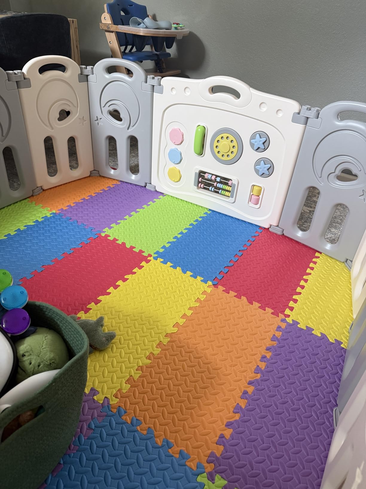 Fortella Cloud Castle Foldable Playpen, Baby Safety Play Yard with Writing Whiteboard and Activity Wall, Pack and Play for Toddlers 1-3, Indoors or Outdoors (Gray, 14 Panel) customer photo 2