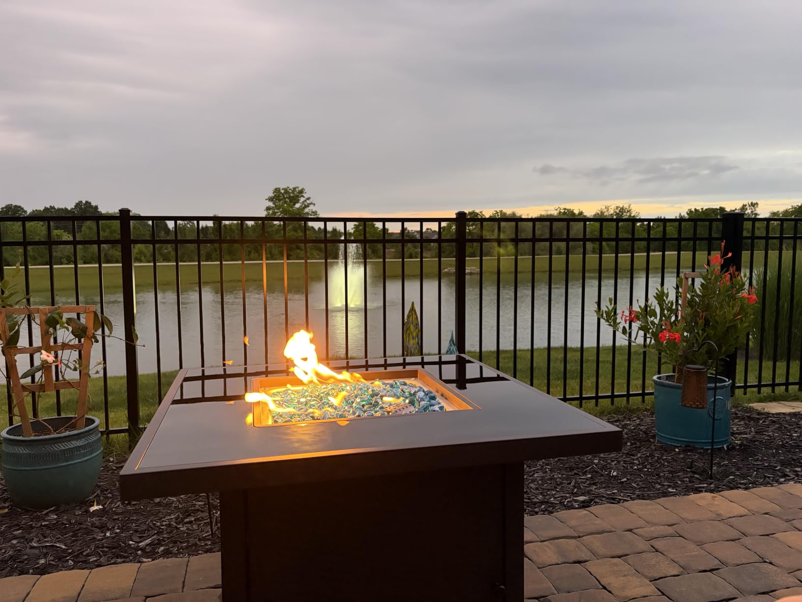 BALI OUTDOORS Propane Gas Fire Pit Table 32 inch 50,000 BTU Square Gas Firepits for Outside, Brown customer photo 1