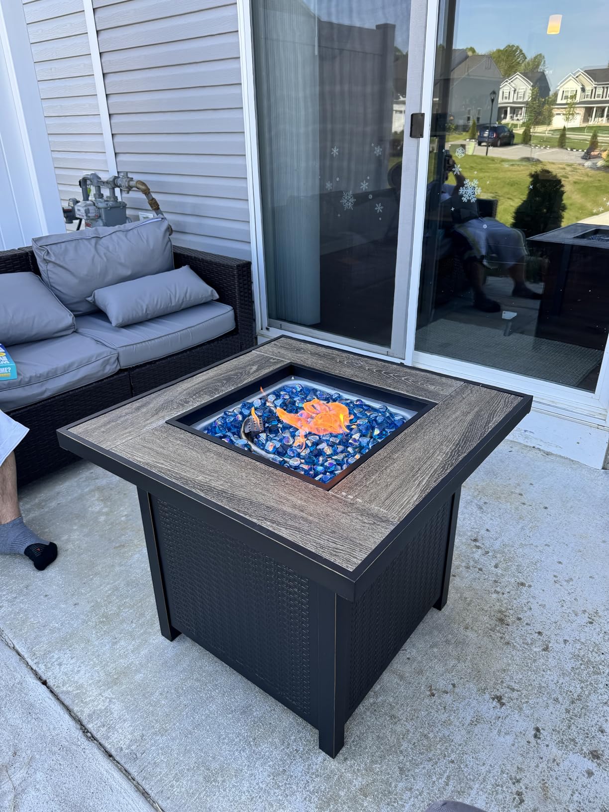 BALI OUTDOORS Propane Gas Fire Pit Table 32 inch 50,000 BTU Square Gas Firepits for Outside, Brown customer photo 2
