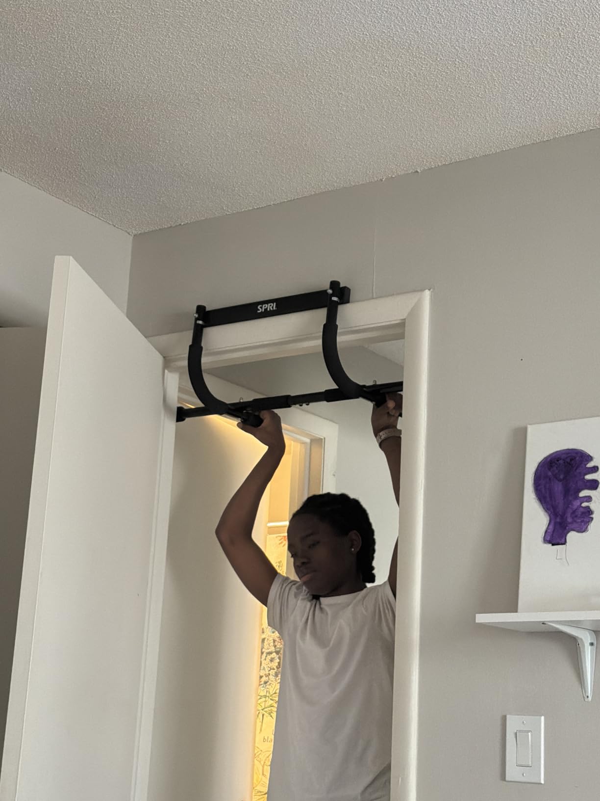 SPRI Pull Up Bar - 8-Grip and 12-Grip Door Frame Mounting Pull-Up Bar for Versatile Workouts - Rugged Steel Frame with Foam Handles - Supports 300 Pounds - Fits Door Frames Up to 32 in. Wide customer photo 1
