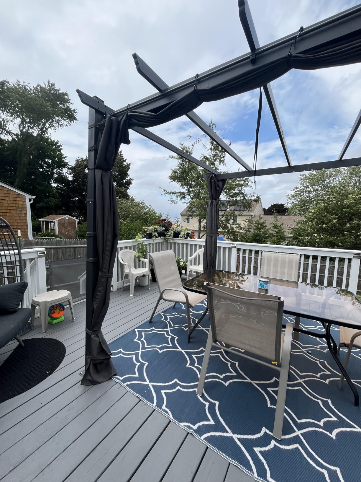 PURPLE LEAF 10' X 10' Outdoor Retractable Pergola with Sun Shade Canopy Patio Metal Shelter for Garden Porch Beach Pavilion Grill Gazebo Modern Yard Grape Trellis Pergola, Beige customer photo 2