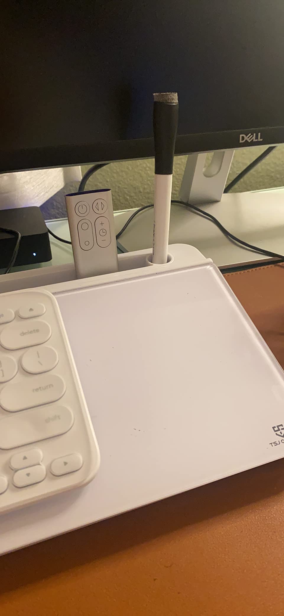 TSJ OFFICE Small Desktop Whiteboard - Glass Dry Erase Board Computer Keyboard Stand White Board Surface Pad with Drawer, Desk Organizers with Accessories for Office, Home, School Supplies - White customer photo 1