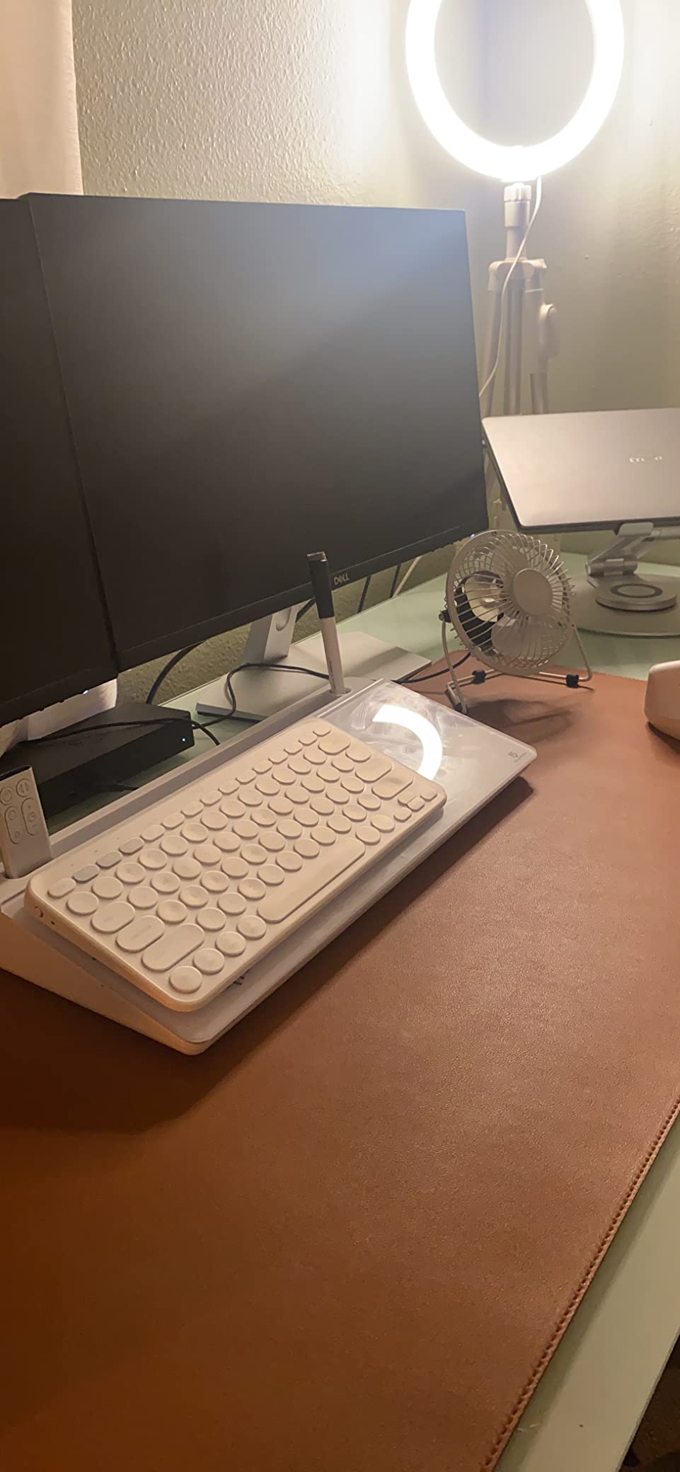 TSJ OFFICE Small Desktop Whiteboard - Glass Dry Erase Board Computer Keyboard Stand White Board Surface Pad with Drawer, Desk Organizers with Accessories for Office, Home, School Supplies - White customer photo 2