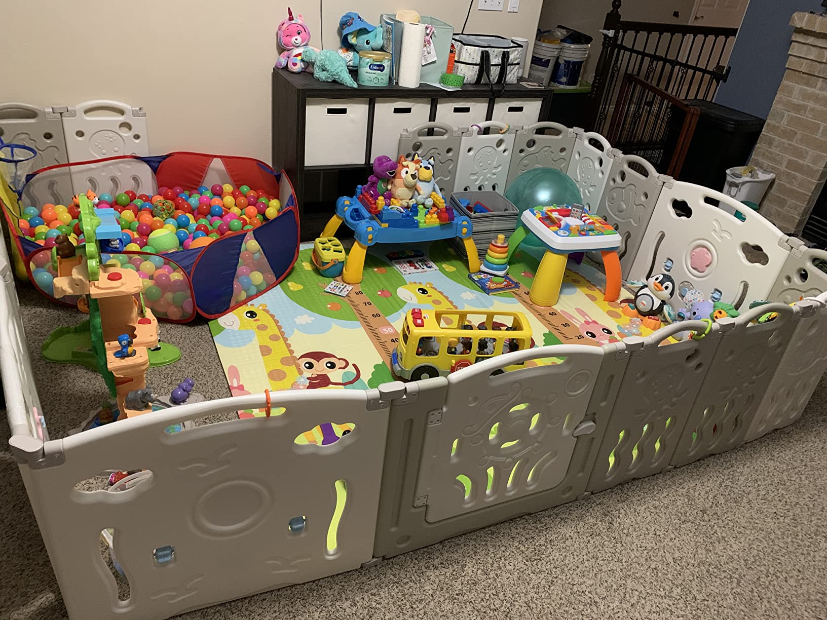 Albott Baby Fence Kid Playpen 18 Panel Albott Play Yard - Foldable Kids Safety Activity Center Playard Safety Lock Gate, Adjustable Shape, Portable Design for Indoor and Outdoor (18 Panel, Grey+White) customer photo 2