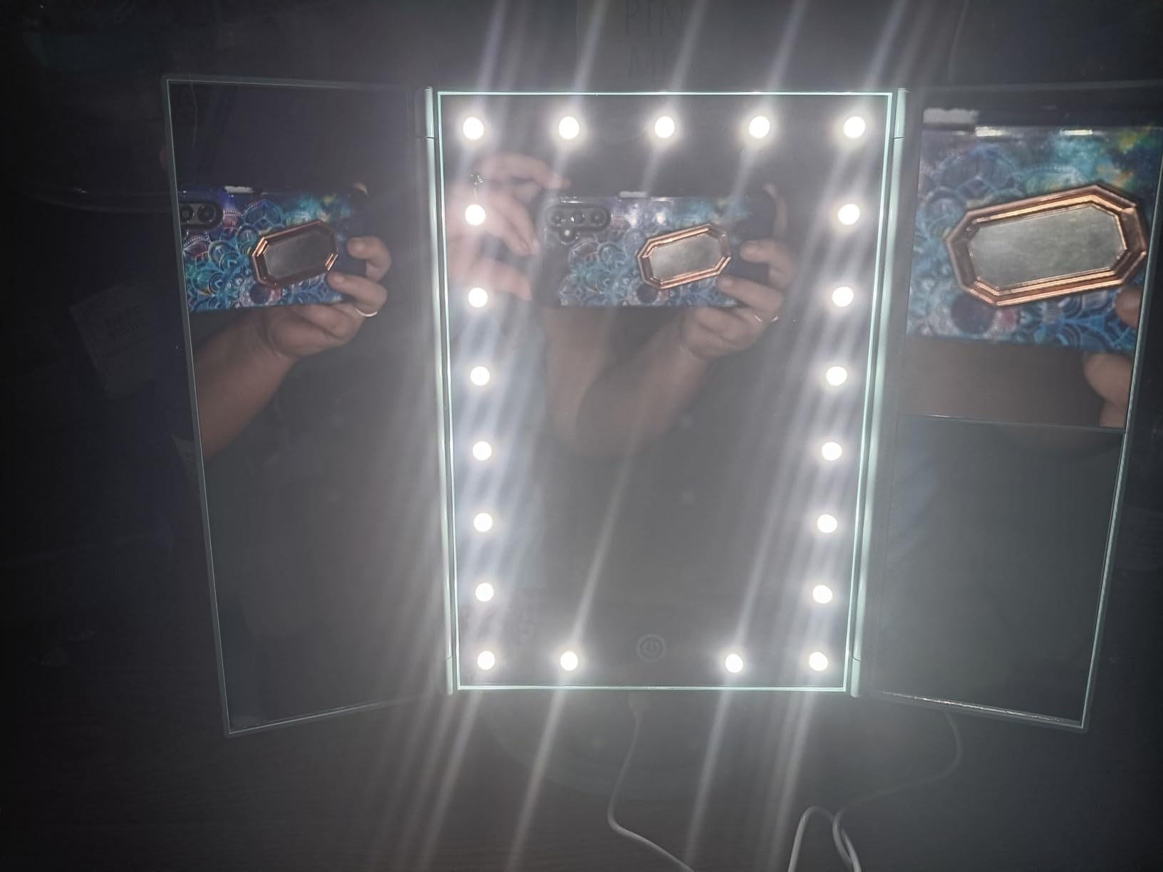 Flymiro Tri-fold Lighted Vanity Makeup Mirror with 3x/2x Magnification, Light up Mirror for Makeup, Touch Screen 21 LEDs, 180 Degree Rotation Countertop Cosmetic Mirror, Gifts for Women Mom Teen Girls customer photo 1