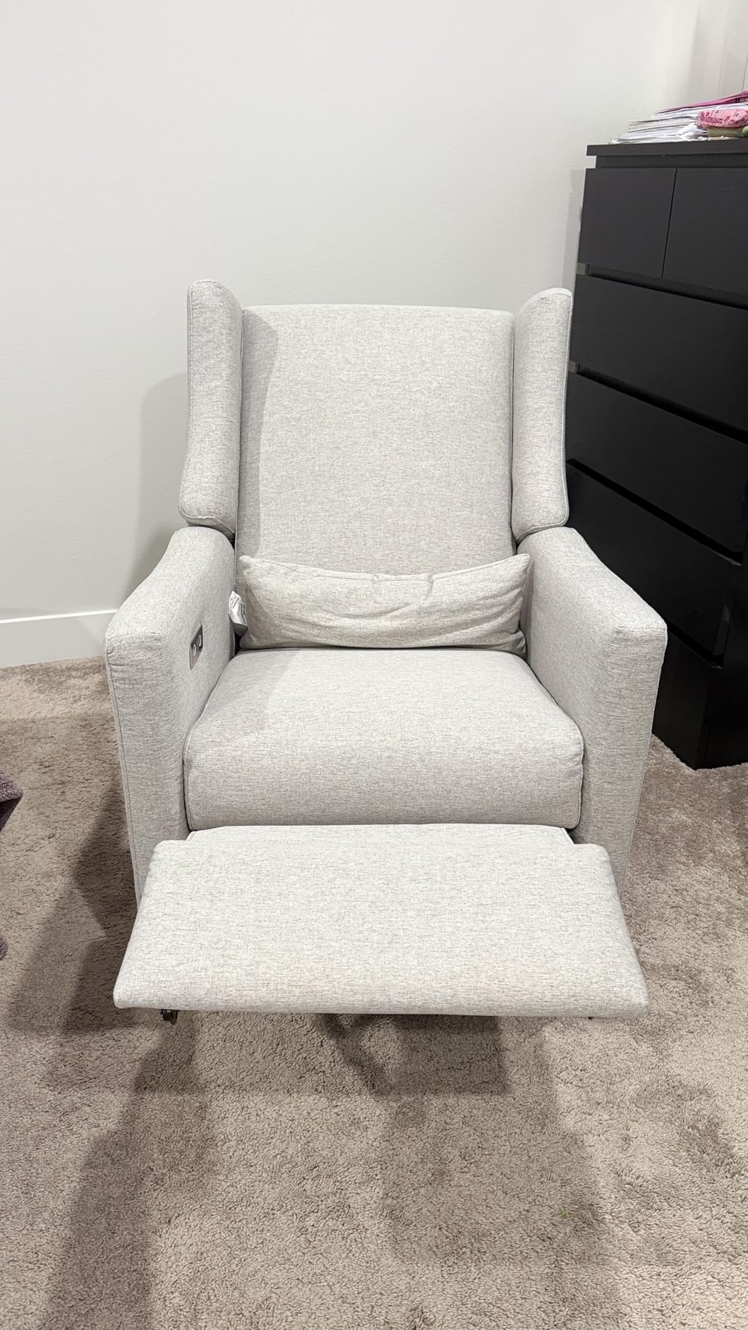 Babyletto Kiwi Glider Recliner Nursery Chair w/ USB Ports - GREENGUARD Gold Certified - Water & Stain Resistant Glider Rocking Chair - Electronic, 270 Degree Swivel, Performance Cream Eco-Weave customer photo 2