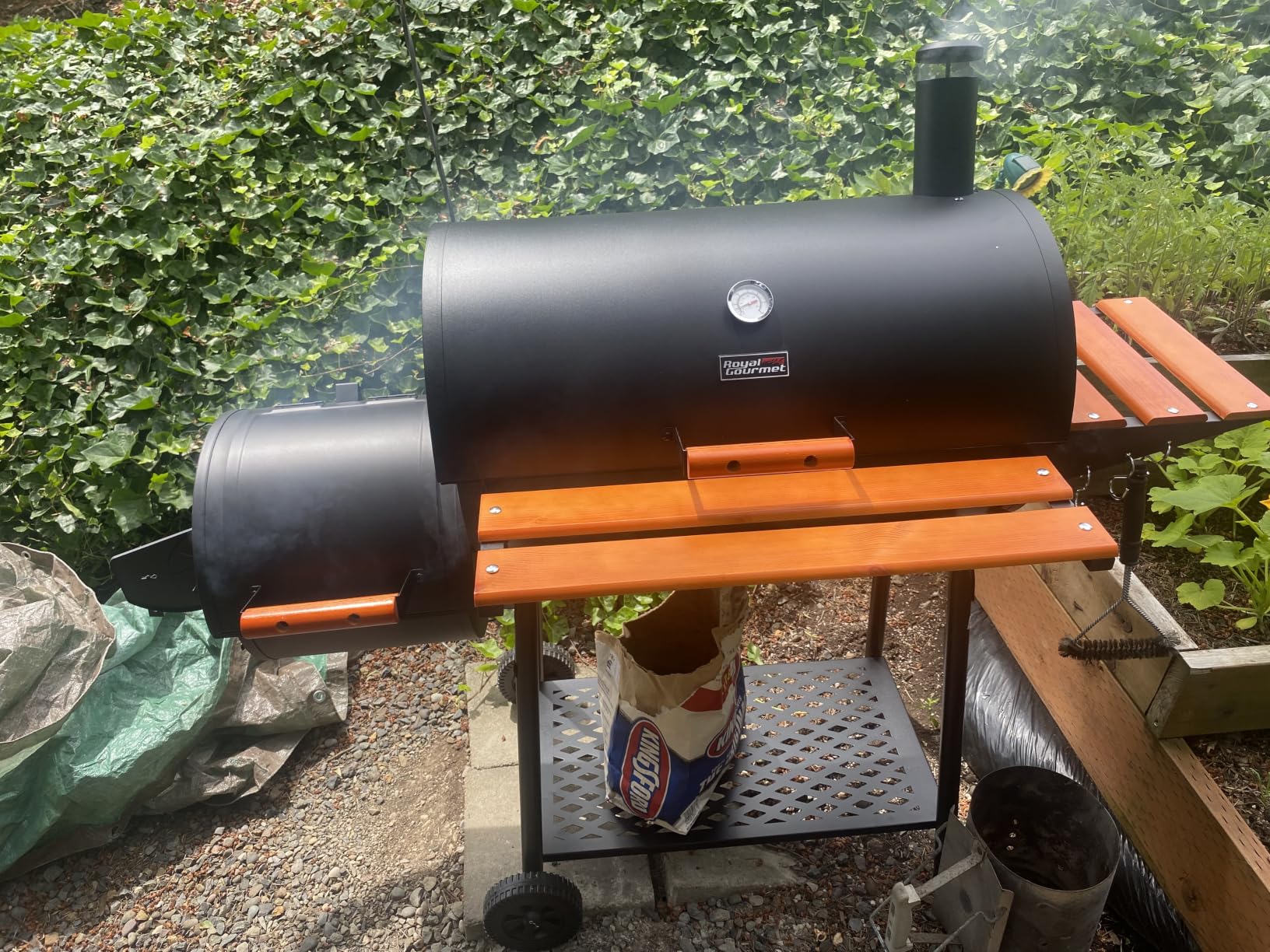 Royal Gourmet CC1830W 30-Inch Charcoal Grill with Offset Smoker and Wood-Painted Side Table, Outdoor Smoker Grill with 811 Sq. In. Cooking Area customer photo 1