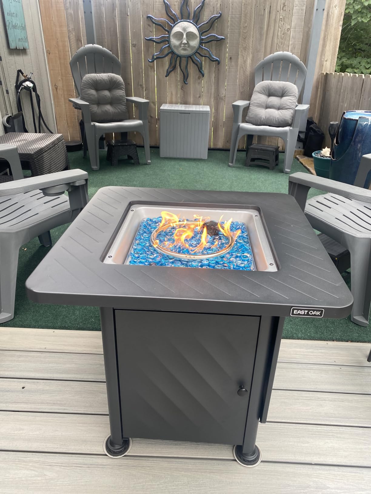 EAST OAK 28'' Propane Fire Pit Table, 50,000 BTU Steel Gas FirePit for Outdoor, Outside Patio Deck and Garden, CSA Certified Fire Table with Magnetic Lid, Cover-Storage Basket and Lava Rock, Black customer photo 1