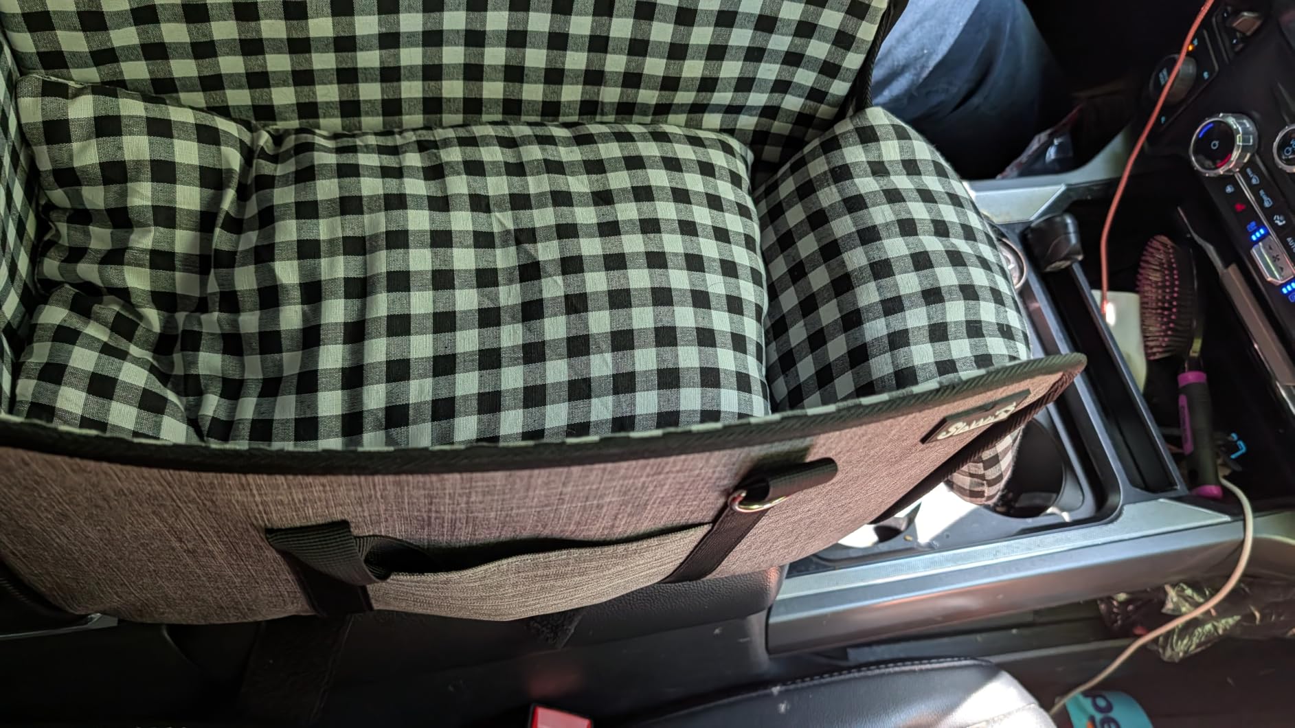 SlowTon Console Dog Car Seat - Portable Dogs Armrest Booster Seat for Small Dog, Anti-Collapse Pet Car Seat with Soft Cushion Safety Belt, Support Pet Up to 11lbs (Black) customer photo 2