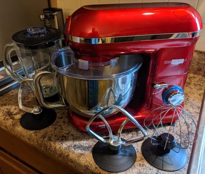 VIVOHOME 6-in-1 Stand Mixer, 8.5 Quart Electric Tilt-Head Kitchen Mixer with Bowl, Multifunctional Food Mixer for Cake, Bread, and Dough, with Meat Grinder, Blender, Pasta Maker Attachments, Red customer photo 2