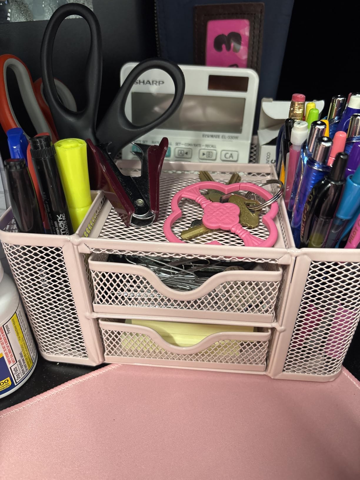Marbrasse Mesh Desk Organizer, Pen Organizer with 2 Drawer, Multi-Functional Pencil Holder, Desk Organizers and Accessories with 5 Compartments + Drawer for Office Art Supplies (Black) customer photo 1