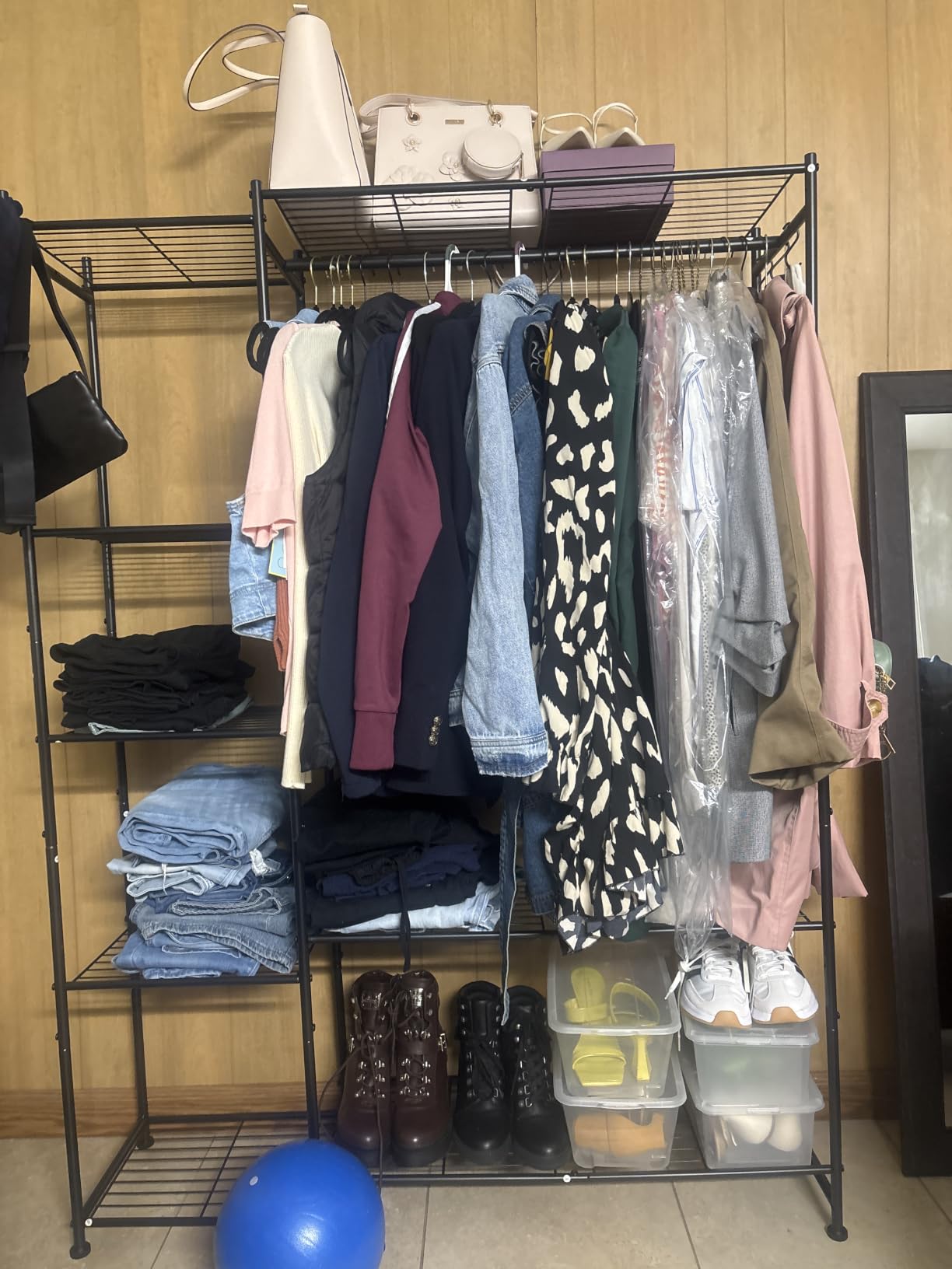 HOMIDEC Wardrobe Closet, Portable Clothes Rack with 4 Tiers Shelves | Freestanding Closet Organizers and Storage System with Hanging Rod, Steel Clothing Rack Suitable for Cloakrooms, Bedrooms, Black customer photo 1