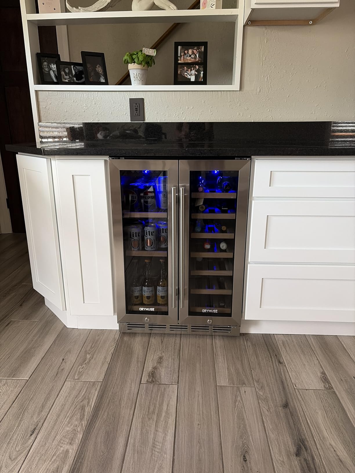 ORYMUSE 24 Inch Dual Zone Wine and Beverage Refrigerator, Built-in or Freestanding Cooler with French Doors, Under Counter Drink Fridge with Upgraded Compressor for Beer, Wine, and Soda customer photo 2