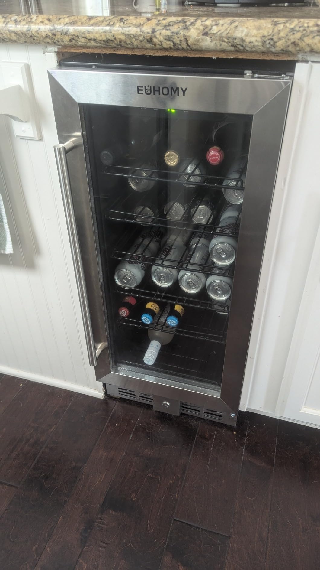 EUHOMY 15 Inch Beverage Refrigerator Cooler Under Counter 127 Cans Beverage Fridge Built-in or Freestanding with Glass Door, LED Light, Beer Fridge for Soda, Water, Wine - Home Kitchen Bar customer photo 1