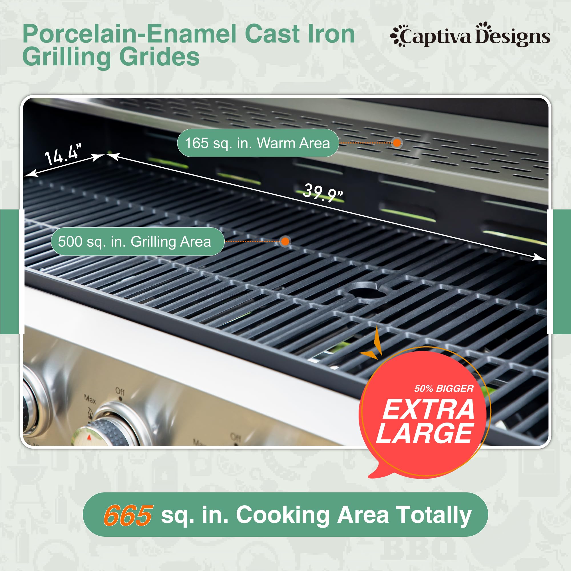 Captiva Designs 6-Burner Propane Gas BBQ Grill with Side Burner & Porcelain-Enameled Cast Iron Grate for Outdoor Kitchen & Backyard Barbecue, 65,800 BTU Output, 665 SQ.IN. Cooking Area, Stainless Steel customer photo 2