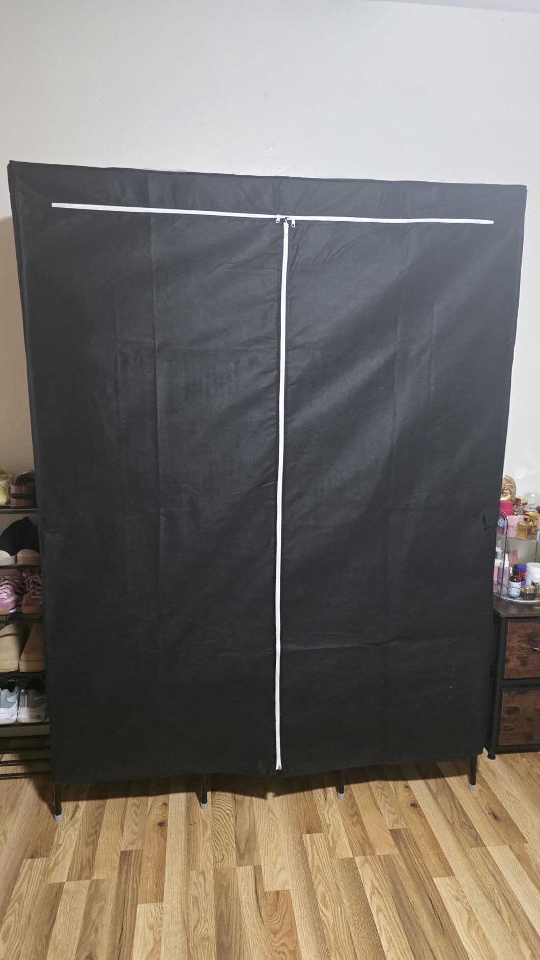 LOKEME Wardrobe Closet, Portable Closet for Bedroom Steel Pipe Diameter 19mm Strong and Sturdy Black Portable Closets for Hanging Clothes with 3 Hanging rods, 6 Storage Shelves and Side Pockets customer photo 1