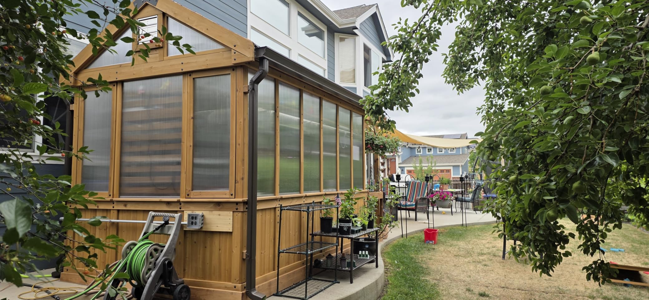 Backyard Discovery Bellerose 11' x 7' Cedar Wood and Polycarbonate Walk-In Greenhouse Kit with Pergola, Exhaust Fan, Windows, Hose Hook-Ups, PowerPort, Staging Shelves for Year-Round Outdoor Gardening customer photo 2