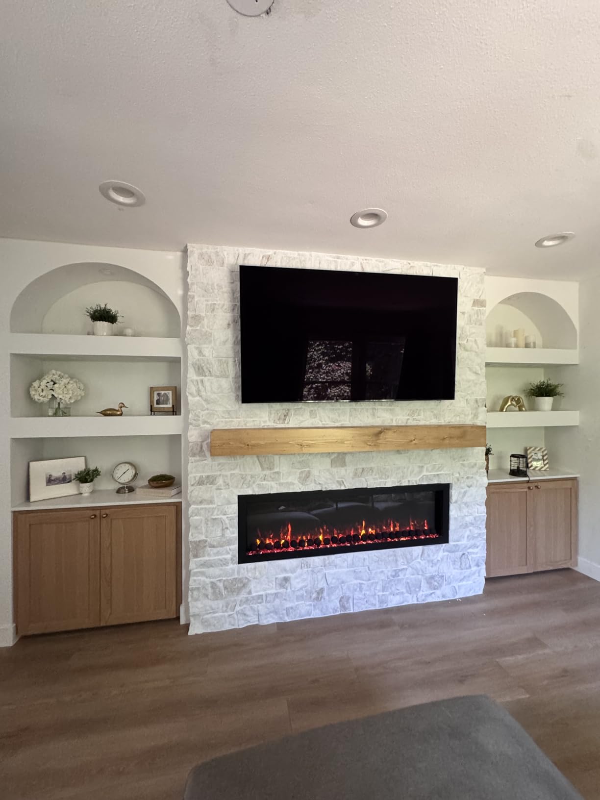 PuraFlame Bernice 60 Inch Smart Linear Electric Fireplace - Clean Hidden Vent Design, Flame with 9 Colors, Recessed in-Wall or Wall-Mount or Free Standing, Compatible with Alexa and Google Assistant customer photo 2