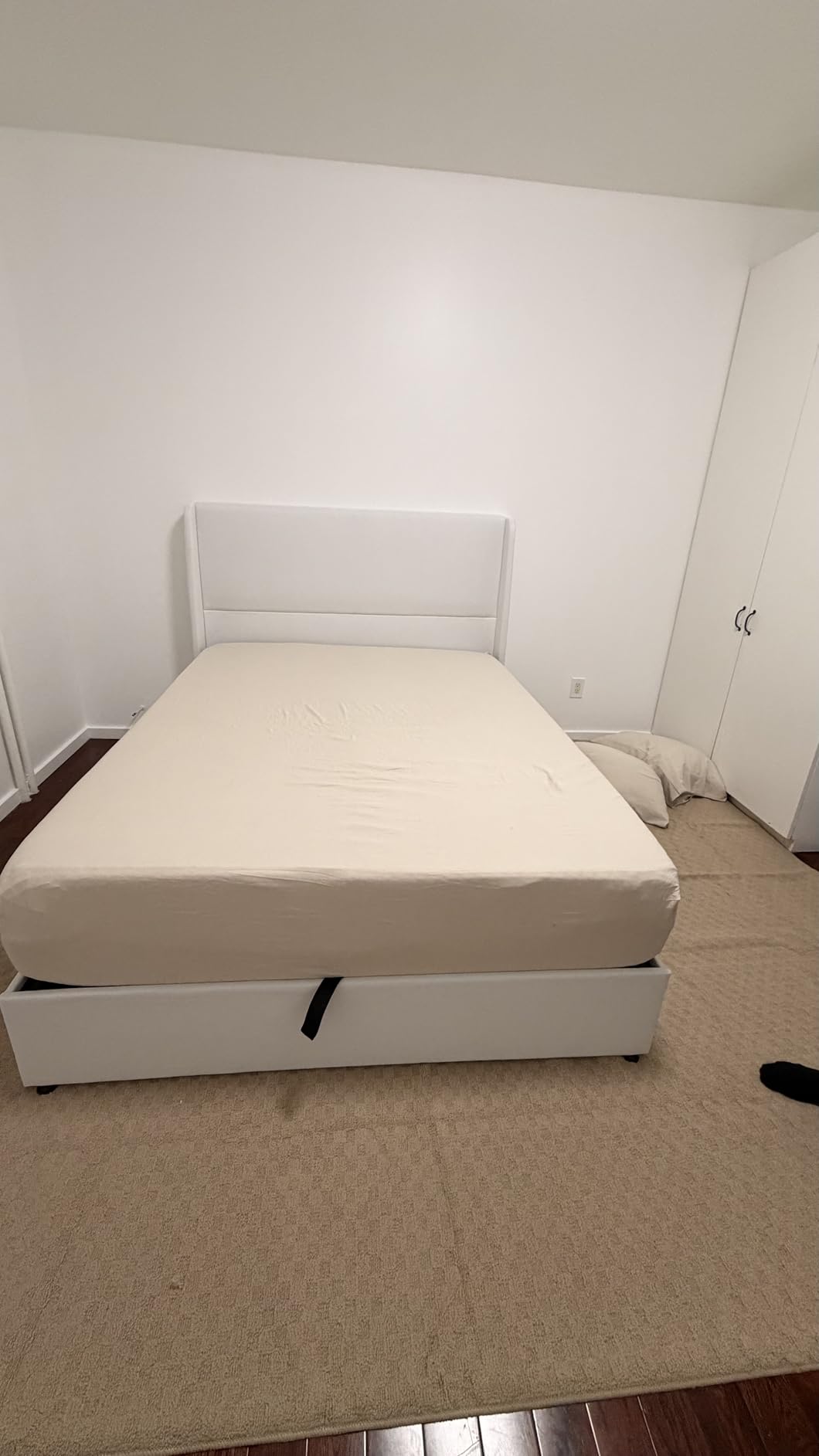 Jocisland Queen Size Bed Frame Lift Up Storage Bed Linen Upholstered Bed Frame with Hydraulic Storage/Wingback Headboard/No Box Spring Needed/White customer photo 1