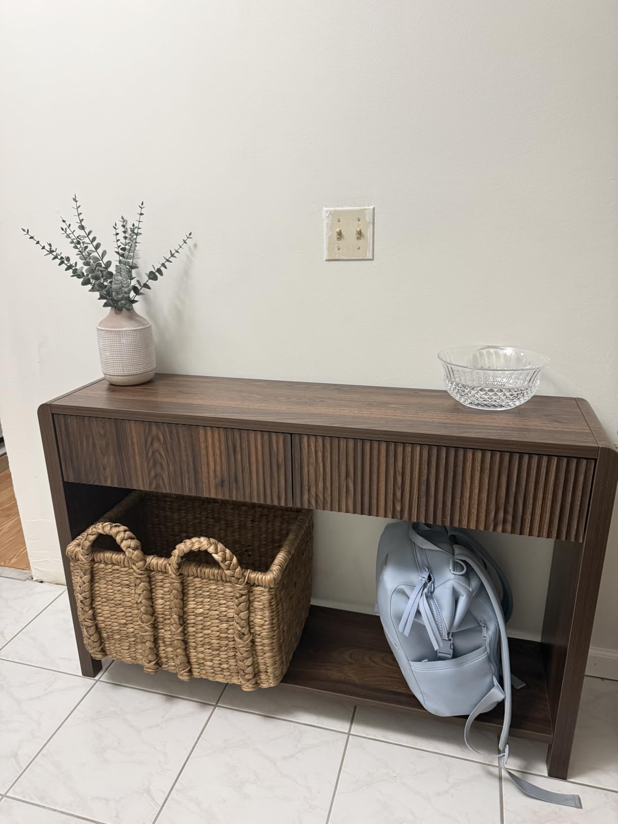 FATORRI Console Table for Entryway Storage, 47.2 inch Wood Sofa Tables for Living Room, Couch Table with 2 Drawers for Hallway, Light Walnut customer photo 2
