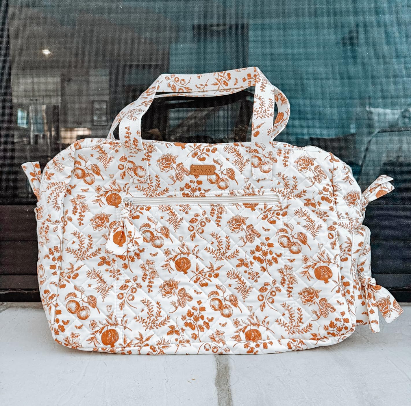 Staya Hospital Bag for Labor & Delivery - Quilted Weekender Bag for Women | Soft cotton quilted duffle, carry-on size, overnight & weekender bag, roomy with pockets, shoulder strap included customer photo 2