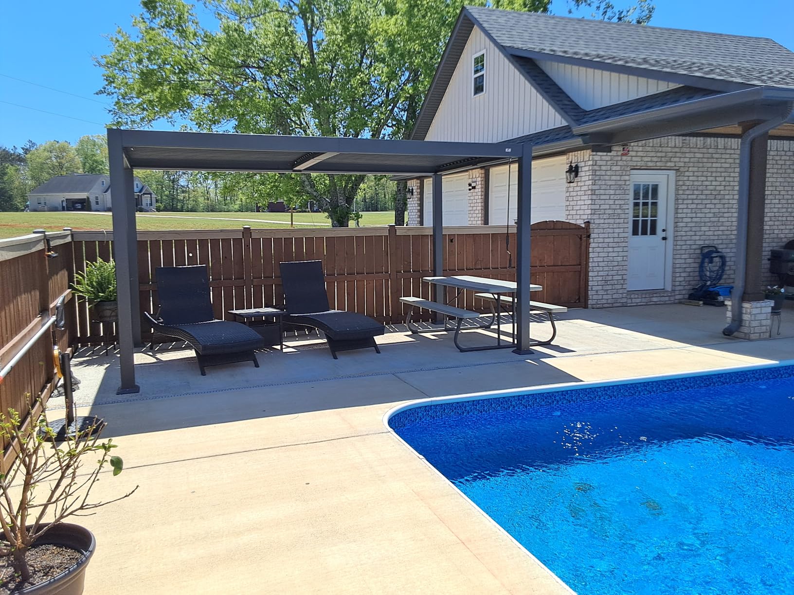 PURPLE LEAF LED Louvered Pergola 92KS 11.5' x 17.5' with Integrated Strip Lights Aluminum Independent Adjustable Rainproof Roof Hardtop Gazebo for Patio Deck Garden Yard customer photo 2