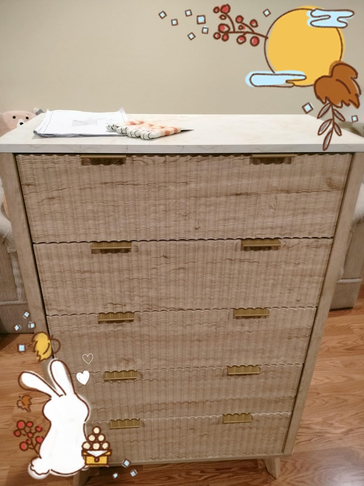 T4TREAM Fluted 6 Drawers Dresser, 54
