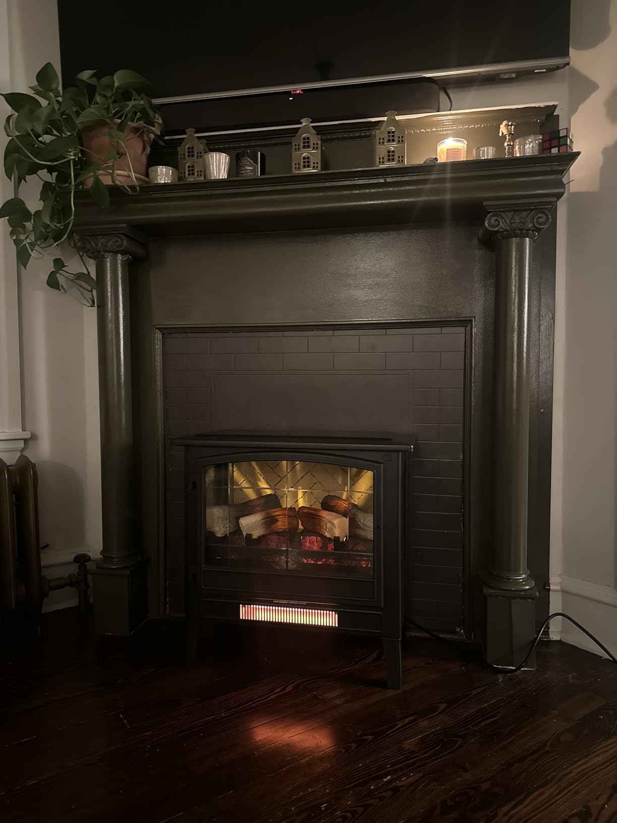 Country Living Infrared Freestanding Electric Fireplace Stove Heater in Black | Multiple Flame Colors, Metal Design with Faux Wooden Logs | Alexa/WiFi Enabled - Remote Included customer photo 1