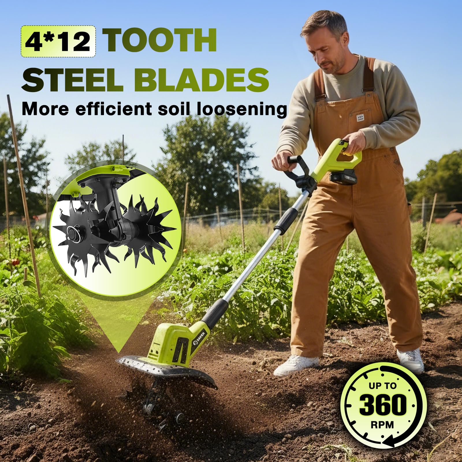 Saker 22V Cordless Electric Garden Tiller Cultivator, Lightweight Rototiller for Gardening, 9-Inch Tilling Width, 6.3-Inch Depth for Soil Preparation, Weeding, and Gardening 2 Batteries SK-TC18B customer photo 2