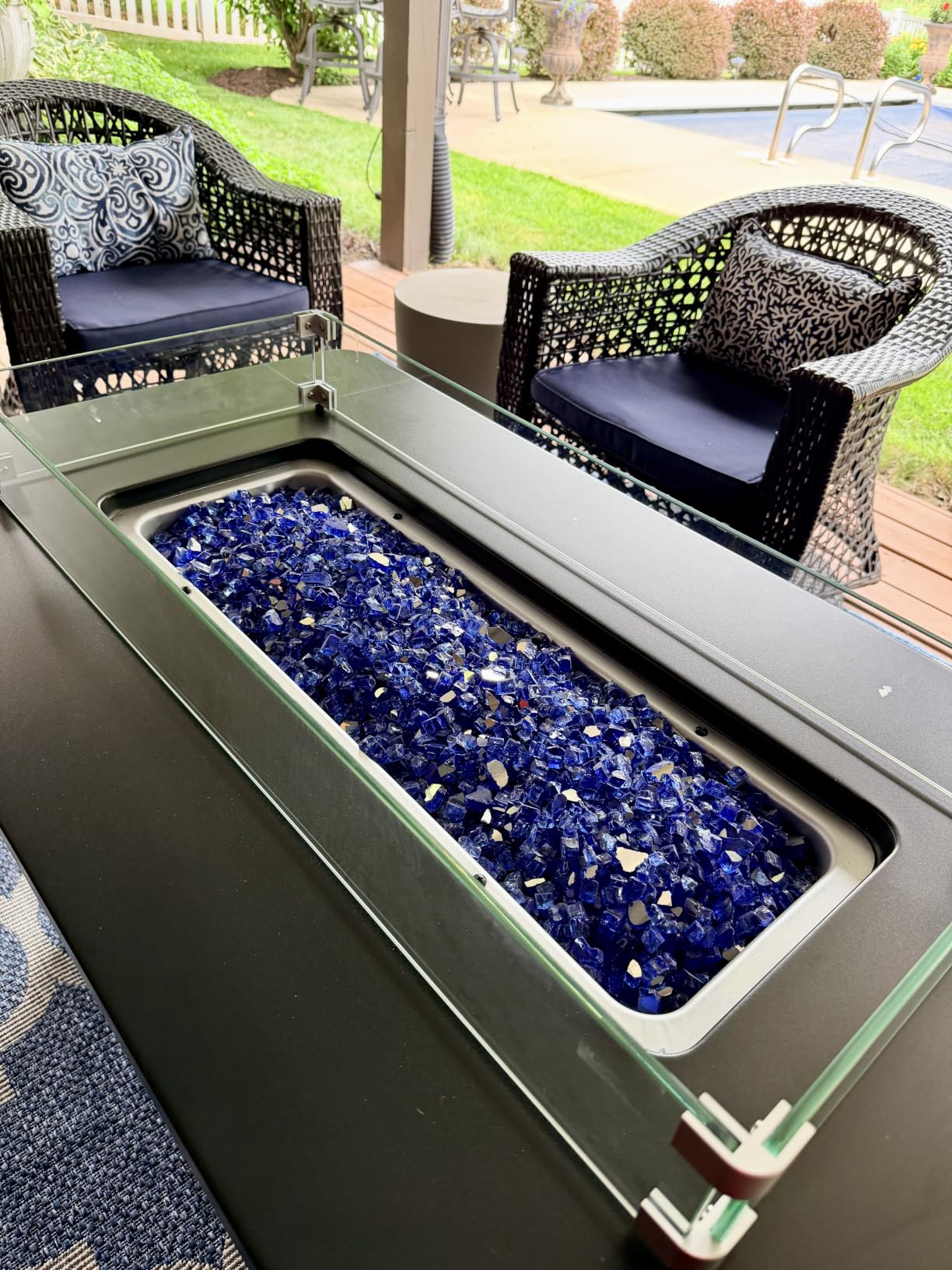 Ciays 43-Inch Rectangular Propane Fire Pit with 60,000 BTU Output, Fire Pit Table Premium Gas for Outside Patio with 304 Stainless Steel H-Burner, Glass Stones, and Wind Guard,Black customer photo 2
