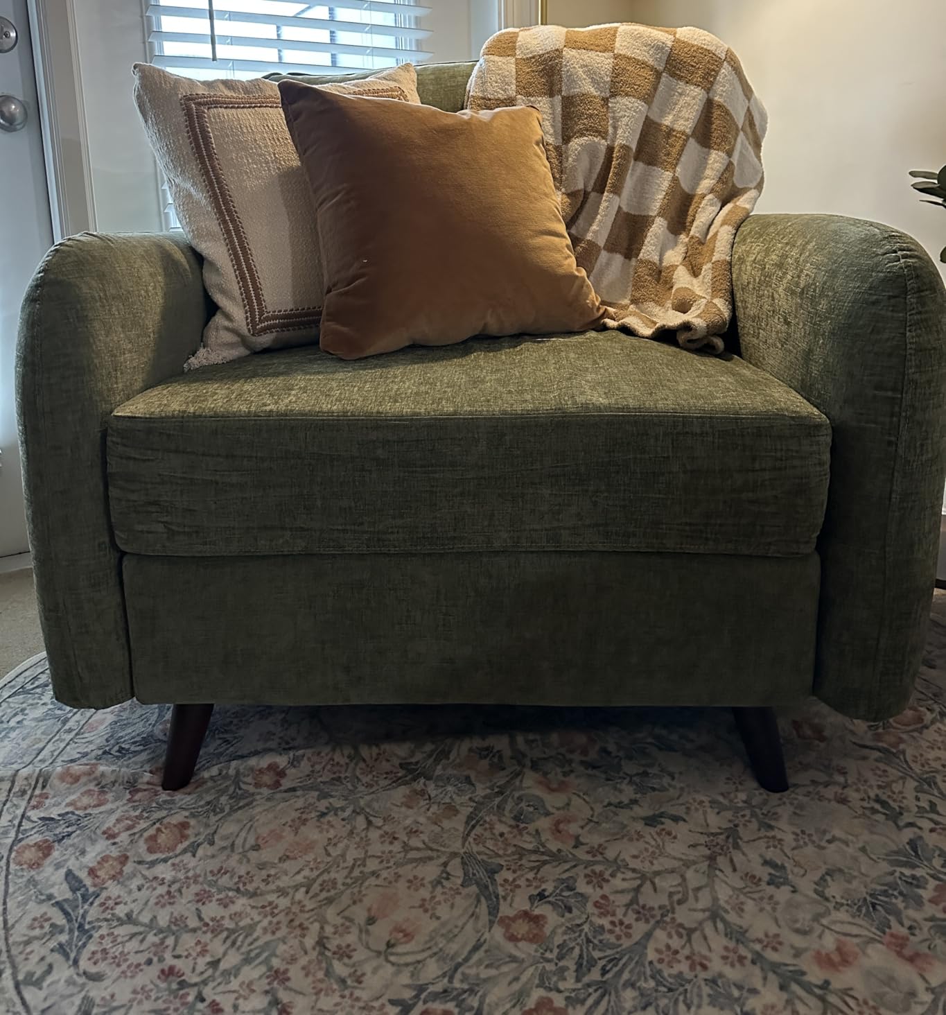 Rexulqo Oversized Accent Chair with All Seats Storage, Comfy Living Room Chairs with 2 Throw Pillow, Upholstered Mid-Century Armchair, 24.5'' Deep Seat, Reading Chair for Bedroom, Office, Chenille, Green customer photo 2