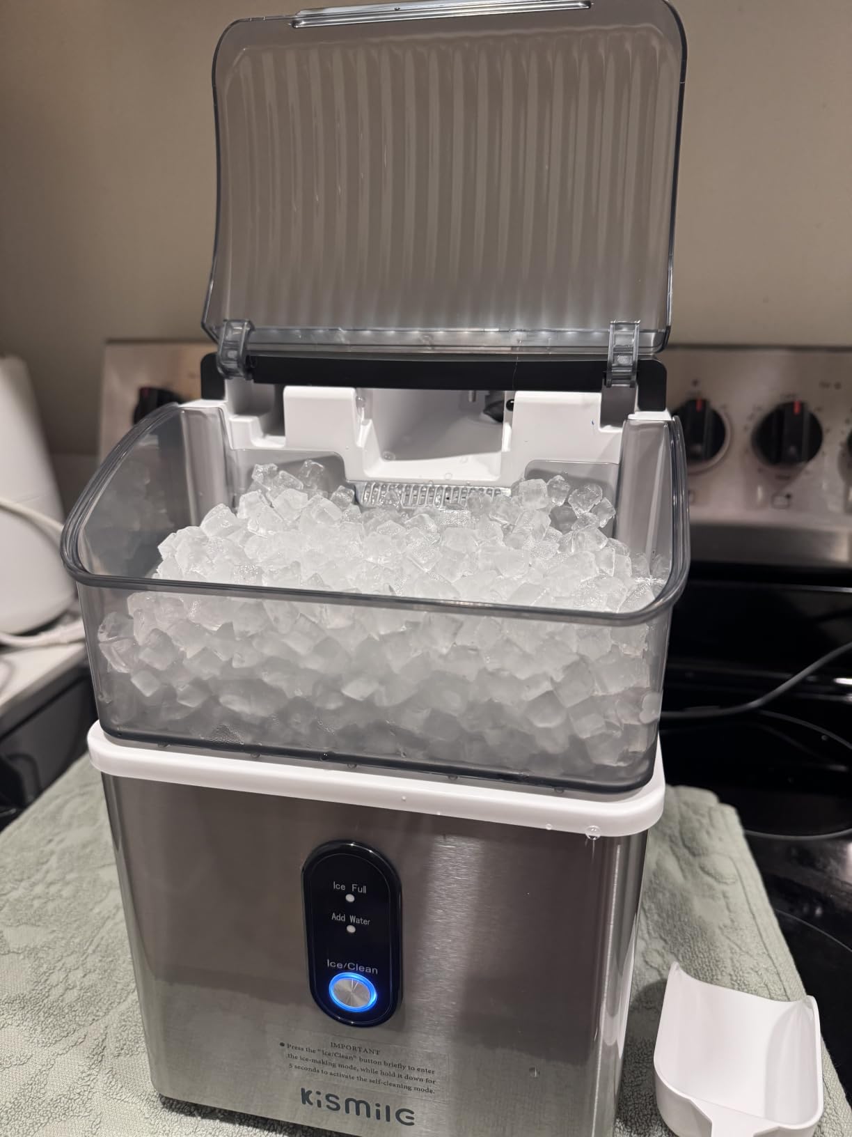 Kismile Nugget Ice Makers Countertop, Portable Ice Machine with Crushed Ice, 35lbs/Day, Self-Cleaning, One-Click Operation for Home Use (Silver) customer photo 2
