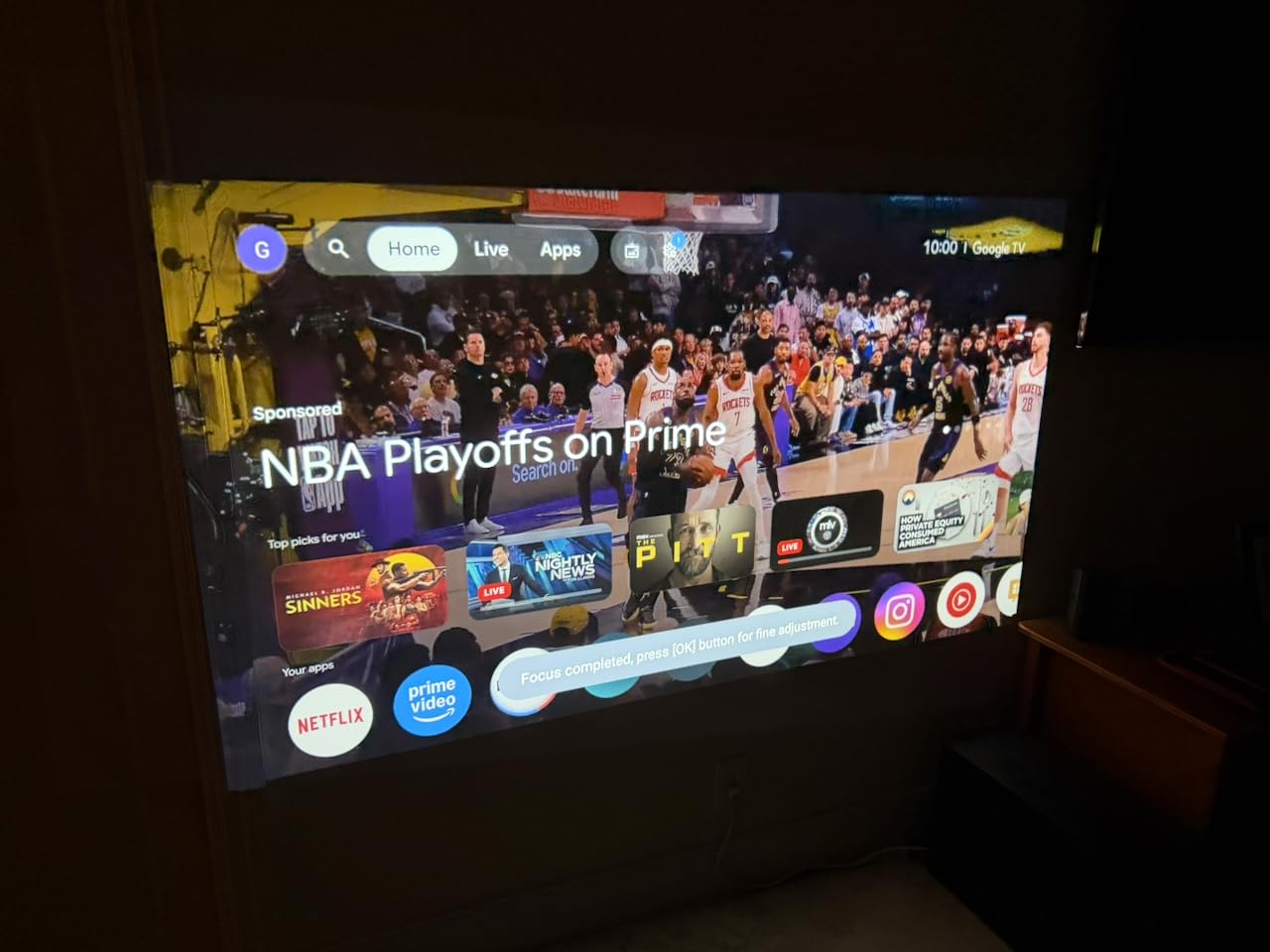 1500 ANSI Official Licensed Google TV Smart Projector, HAPPRUN 4K Full HD Home Theater with Auto Focus, Dolby Sound, Wi-Fi Bluetooth, Built-in Apps, Compatible with Phone & PC, Indoor & Outdoor Use customer photo 1